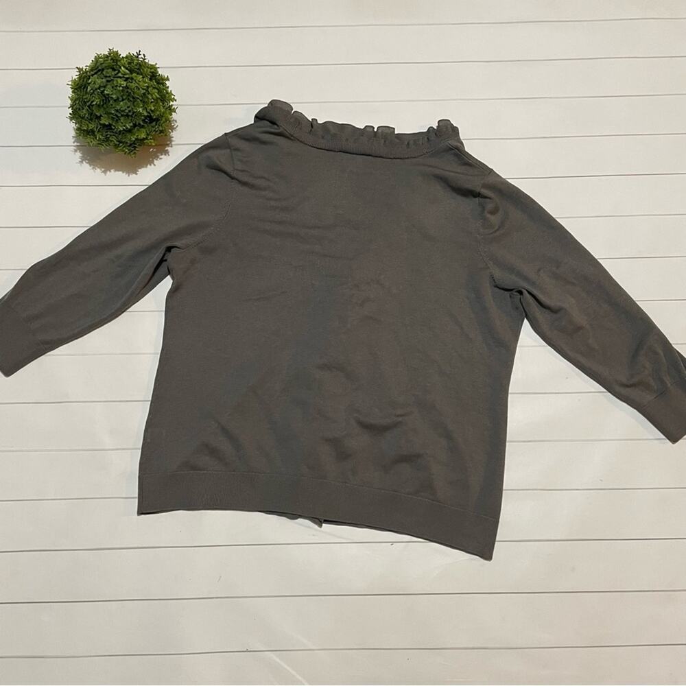 Amber Sun Silk Blend Knit Ruffle Cardigan Sweater Gray Women’s Size Large - Picture 3 of 10